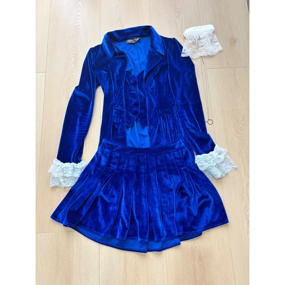 Austin Powers Trickz N Treatz Royal Blue Velvet Costume Set Jacket Vest Skirt